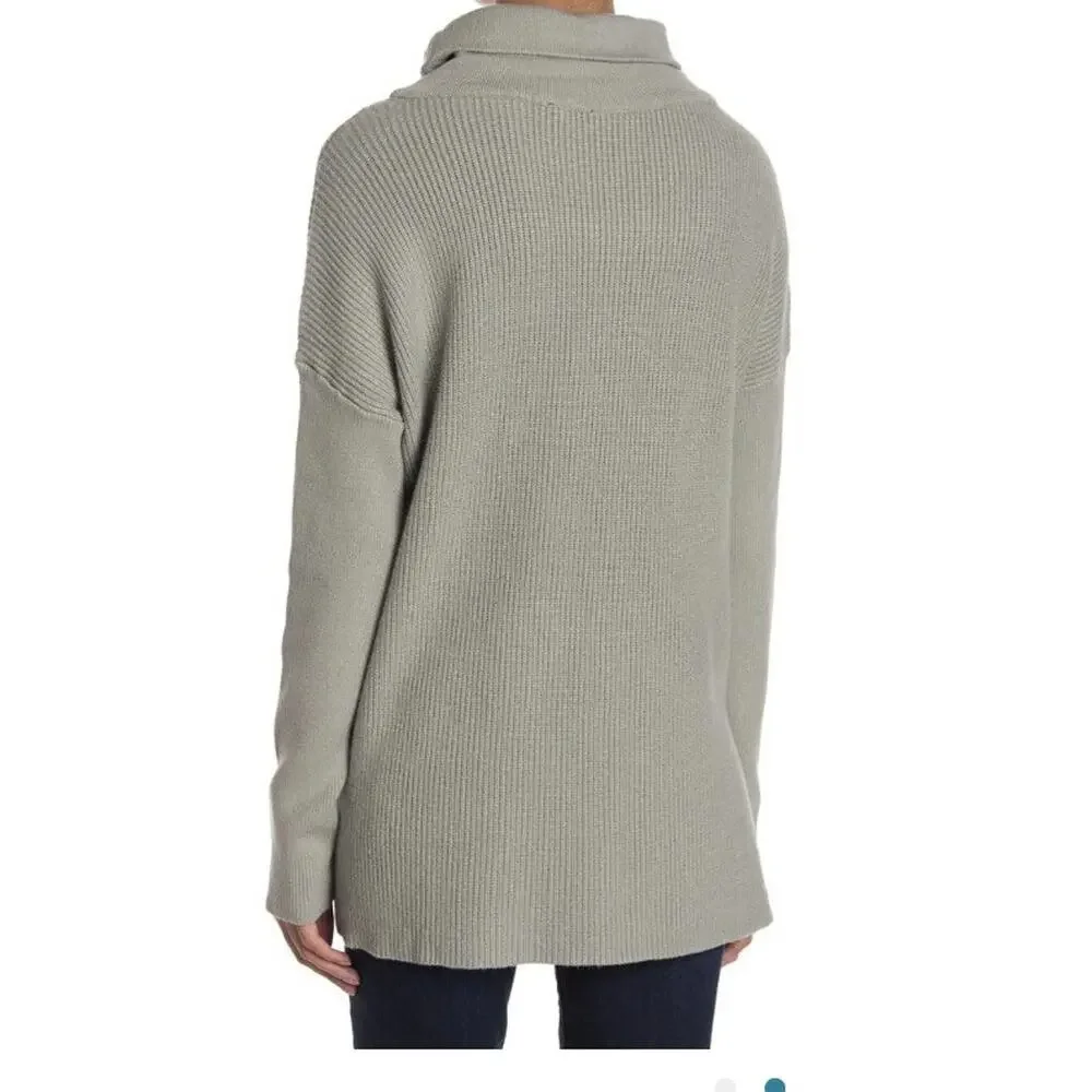 DEVOTION BY CYRUS Cowlneck Ribbed Tunic Sweater gray rayon women XL A004521
